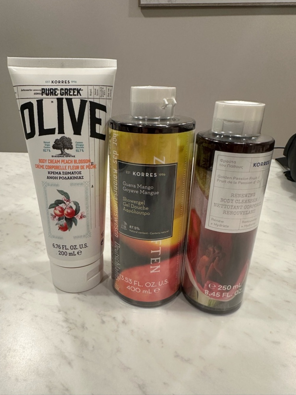 KORRES NEW Guava shower gel,passion fruit body cleanser&peach blossom body cream
